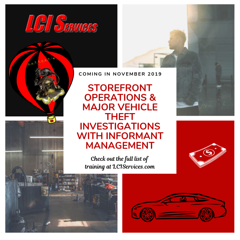 Store Front Operations, Working Undercover, Major Auto Theft Investigations Law Enforcment Training