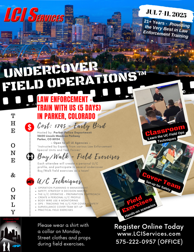 A flyer for Undercover Field Operations in Parker, CO in July 2025.