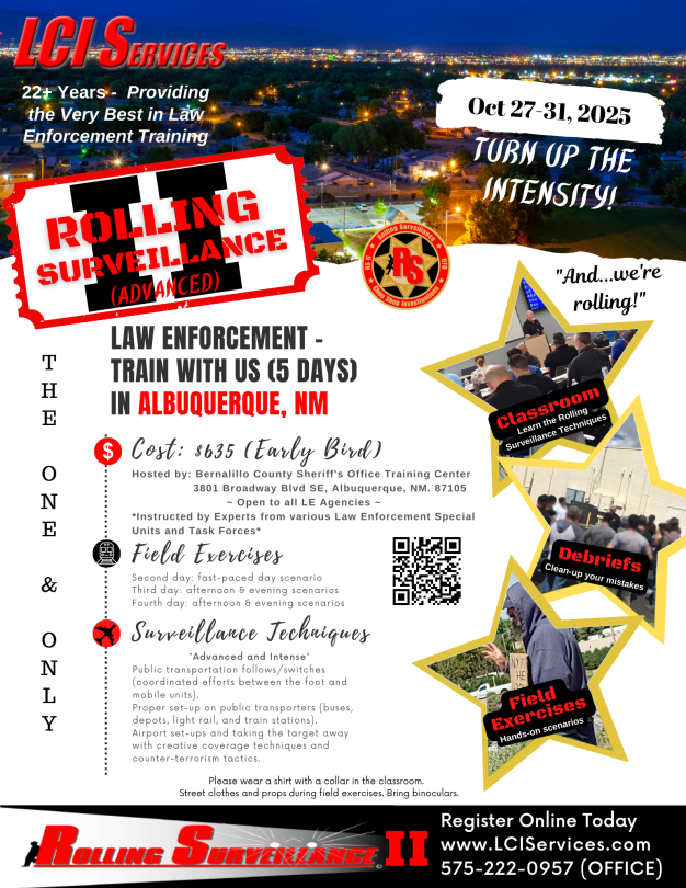 Advanced Rolling Surveillance® law enforcement training in Albuquerque, NM October 2025