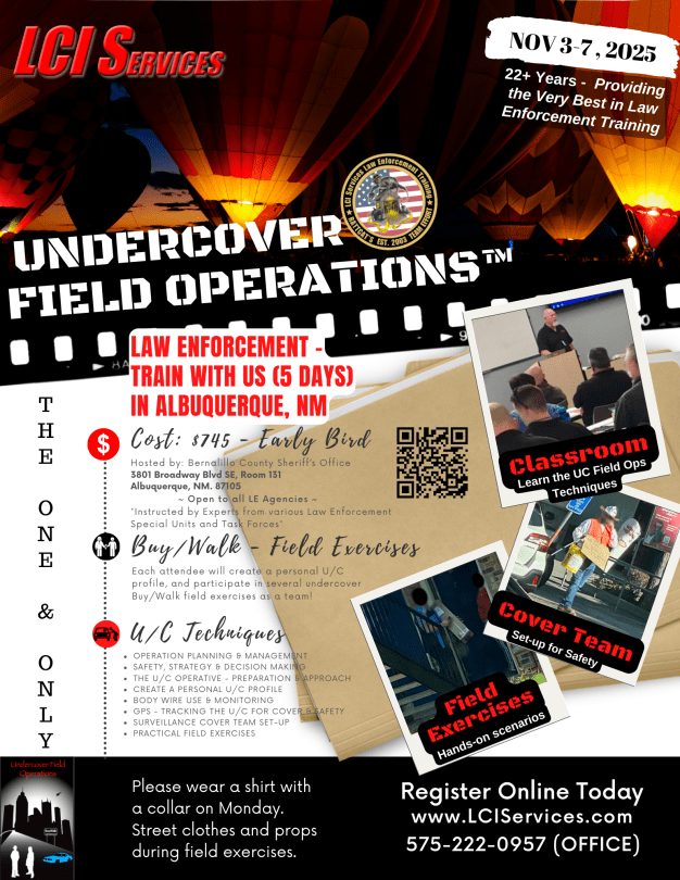 Undercover Field Ops ™ training in Albuquerque, NM November 2025 for Law Enforcement