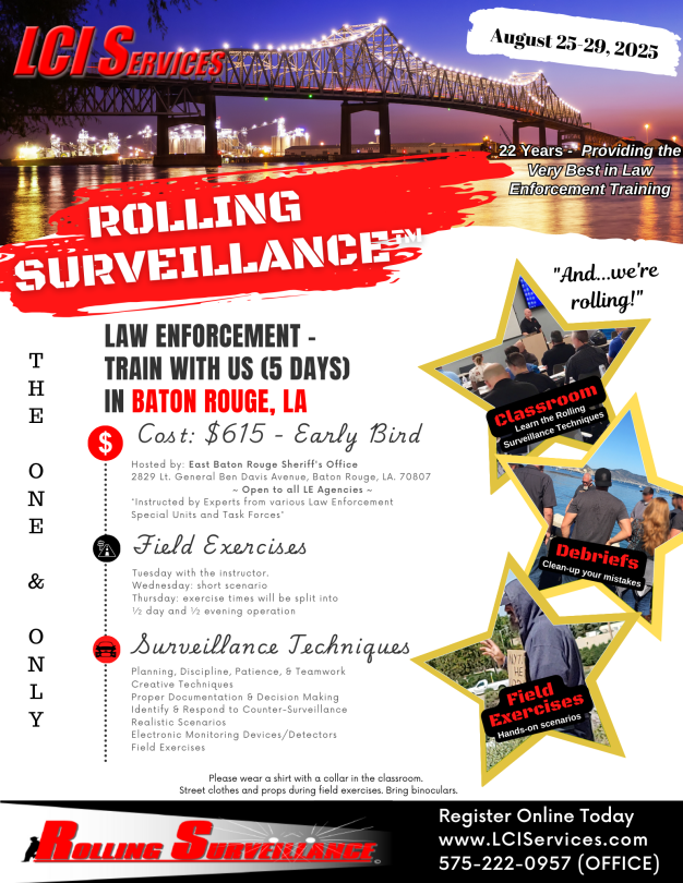 Rolling Surveillance Law Enforcement Training in Baton Rouge - August 2025